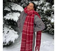 1 Stück Herbst/Winter Mode Mehrfarbig gestreifter karierter warmer Wollschal für Frauen, Boho-Stil lässiger burgunderroter Schal, kuscheliger Plaid-Sc