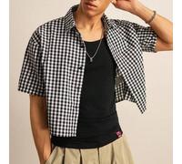 1 Stück Herren Y2K Lustige Lässig Passform High Street Vintage Stil kariertes Crop Hemd, Schulanfang Halloween