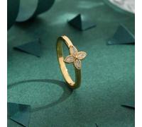 1 Stück hochwertige, europäisch-amerikanische, personalisierte Würfel-Zirkonia 18K Goldplattiert Kupfer Kleeblatt Ring für Frauen, Geschenk