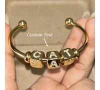 1 Stück individuell gestaltbares Buchstaben-Würfel-Armband, modischer Retro-Armreif aus Edelstahl mit personalisierbarem Initialen-Design, ideales Ges