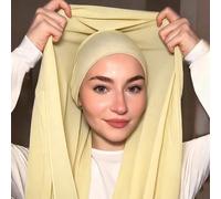 1 Stück Instant Hijab mit Magnetverschluss, Chiffon Schal Kombination mit Jersey Strick Unterkopftuch, 3-in-1 Instant Kopftuch. Seidig weich, hautfreu