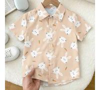 1 Stück Jungen Casual Komfort Vintage Kaninchen Muster Weich Kurzarm Hemd, vielseitig für den täglichen Gebrauch, Schule, Ausflüge, geeignet für Frühl
