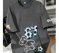 1 Stück Jungen Graffiti 67 Nummer Geburtstag Kurzarm T-Shirt, Rundhals bedruckter Casual Streetwear, geeignet für Geburtstagsparty