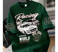 1 Stück Jungen Street Racing Car Grafik Kurzarm T-Shirt mit Nummer Dekor, weicher Stoff, lässige Kleidung für Frühling/Sommer