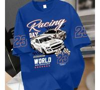 1 Stück Jungen Street Racing Car Grafik Kurzarm T-Shirt mit Nummer Dekor, weicher Stoff, lässige Kleidung für Frühling/Sommer