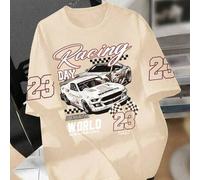 1 Stück Jungen Street-Style Rennillustration Kurzarm T-Shirt mit Nummer, weicher Stoff, lässiger Ausgang Frühling & Sommer Tragen