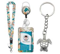 1 Stück Kartenhalter, 1 Stück Schildkröten-Schlüsselanhänger, Schlüsselband mit Einziehbarem Band, Kartenhalter