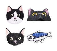 1 Stück Katzengesicht-Stickpatch, 3 Stück Katzenkopf-Stoffflicken, Jeans-Nähflicken, Kleidungs-Bügelflicken, Bastelflicken