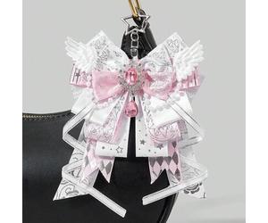 1 Stück Kawaii süß niedlich Musiknoten Muster Spitze Patchwork 3D Flügel Y2K Sternfoliendruck Schleifen-förmiger Schlüsselanhänger & Schlüsselring, ha