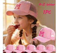 1 Stück Kinder atmungsaktive Kappe mit A-Z Buchstaben Stickerei Baseball Caps Mädchen Mesh Snapback Hut verstellbar für Outdoor Lässig Trucker Hut 8-1