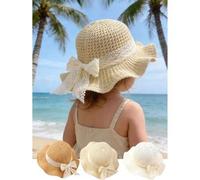 1 Stück Kinder/Baby Spitzenbesatz Schleife Dekor Breitkremp Strick Sonnenhut, atmungsaktiver UV-Schutz lässig Kappe für Frühling/Sommer/Herbst
