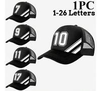 1 Stück Kinder Schwarze Nummer 1-26 Doppelschrägstrich Muster atmungsaktive Mesh Baseballkappe, modisch und lässig, geeignet für Jungen und Mädchen zu