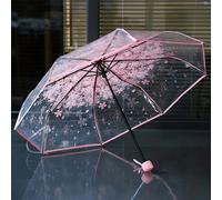1 Stück Klappregen-schirm, praktisch zum Tragen, süß und frisch aussehende Regenschirme, einfaches Wald-Kirschblüten-Transparentmodell, süßes Kirschbl