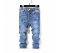 1 Stück Kleine Jungen dunkelblaue, bequeme und erfrischende elastische Skinny Jeans mit Waschung für den Alltag und Schulkleidung