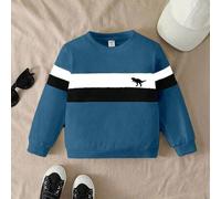 1 Stück Kleine Jungen Lässig Sport Streetwear süßer Dinosaurier Muster Patchwork Sweatshirt, geeignet für den täglichen Gebrauch, Schule, Ausflüge, Sp