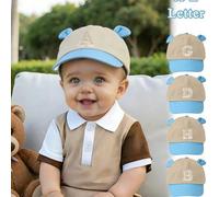 1 Stück Kleinkind Khaki & Blau Kontrast süßer Bär Ohr Buchstaben Stickerei Baseball Kappe, weich atmungsaktiv Sonnenschutz Hut geeignet für Outdoor-Sp