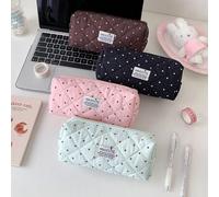 1 Stück koreanischer Ins-Stil gestepptes Polka-Dot Federmäppchen, große Kapazität weicher Stoff Diamant-Stich Reißverschluss Federmäppchen, tragbare l