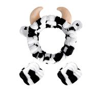 1 Stück Kuh-Stirnband mit 2 Stück Kuh-Armband - Süßes Gesichtswasch-Stirnband für Make-up-Entferner und Spa