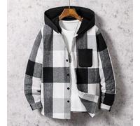 1 Stück Lässig Zip-Up Kapuzenpullover für Teenager Jungen, schwarz-weiß kariertes Muster, bequemes Material, geeignet für Frühling, Herbst und Winter