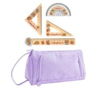 1 Stück Lila Samtstiftbeutel, 1 Set Lineal, Einfache Aufbewahrungstasche, Niedlicher Cartoon -Herrscher, Schulbedarf.