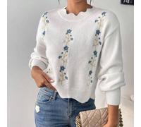 1 Stück locker sitzender Pullover mit floraler Stickerei und Spitzenkragen, geeignet für Herbst/Winter, langärmeliges Oberteil