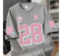 1 Stück Mädchen American Style Nummer Grafik T-Shirt, Rosa "28+N" Muster, weicher bequemer Stoff, geeignet für Frühling und Sommer Alltagskleidung