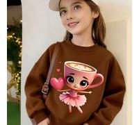 1 Stück Mädchen Ballettrock & Kaffeetasse - Element Rundhals Sweatshirt, bequem, Frühling Herbst Kinder Kunstaktivitäten personalisierter Stil
