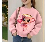 1 Stück Mädchen Ballettrock & Kaffeetasse - Element Rundhals Sweatshirt, bequem, Frühling Herbst Kinder Kunstaktivitäten personalisierter Stil