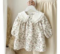 1 Stück Mädchen Kleid mit Blumen-Spitzenkragen und Laternenärmeln, locker geschnitten, Mori-Stil, geeignet für künstlerische Familienfotos, Frühling/H