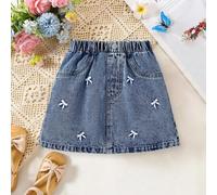 1 Stück Mädchen Outdoor Lässig Mode Chic Weiß Schleife Stickerei Vintage Vielseitig Y2K Jeans Mini Rock