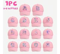 1 Stück Mädchen Rosa Blumen & Schloss Dekor Buchstaben Muster Trucker Hut, 26 Buchstaben personalisiertes Design, modisch süß & niedlich, atmungsaktiv