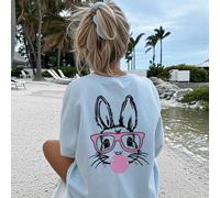 1 Stück Mädchen Süßer Kaninchen Seifenblasen Muster Kurzarm T-Shirt, Sommer Neu Weich Lässig Vielseitig Rundhals Top, Cartoon Bequem Atmungsaktiv Allt