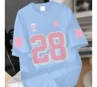 1 Stück Mädchen T-Shirt mit amerikanischer Nummer Aufdruck, rosa "28+N" Druckstil, weicher angenehmer Stoff, geeignet für Lässig Wear, Schule, Frühlin