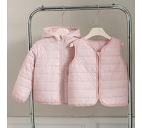 1 Stück Mädchen Winter 2026 neue rosa gesteppte Baumwoll wattierte Jacke, Reißverschluss vorne Strickjacke, dicker warmer modischer lässiger Pendler M