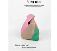 1 Stück mehrfarbige gestrickte, gehäkelte, atmungsaktive, leichte, faltbare Shopper Tasche & Handgelenktasche, Lässig für Frauen, für Alltag, Reise, S