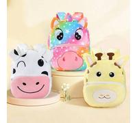 1 Stück MICHLEY Unisex Kinder Plüsch Rucksack, süßes Cartoon Kuh, Giraffe, Einhorn Design mit Doppelreißverschluss, Schüler Schulbedarf, geeignet für