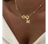 1 Stück minimalistische Unendlichkeits-Symbol-Buchstaben-Halskette aus Edelstahl mit Goldperlenkette für Frauen
