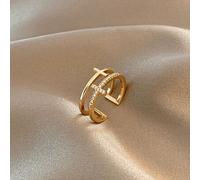 1 Stück minimalistischer, mehrschichtiger Kreuz-Kronen-Design Verstellbarer offener Ring, einzigartig & vielseitig