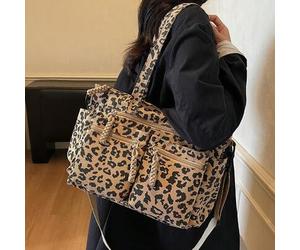 1 Stück modische Damen Shopper Tasche mit durchgehendem Leoparden Muster, aus Cord Material, großes Fassungsvermögen mit mehreren Taschen, abnehmbarer