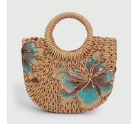 1 Stück modische Frühlings-Sommer Pailletten-Blumen-Urlaubsstil Handtasche, Stroh-Strandtasche, lässige Handtasche, mit tropischen Blumen, Seesternen