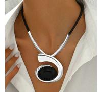 1 Stück modische Y-förmige Halskette für Frauen, vintage kreative personalisierte Komma & Schnecke Acryl Einlage ovaler Anhänger an schwarzem Kordel C