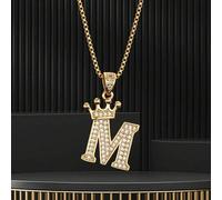 1 Stück modischer, beliebterer Iced-Out Strass-Initialen- & Kronen-Anhänger, Edelstahl-Kastenkette Halskette für Jungen Mädchen, elegante Party, Festi