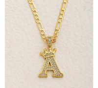 1 Stück modischer Buchstaben-Anhänger Figaro-Kette Kupfer-Halskette, individuell gestaltbarer Kinder-Namens-Kronen-Buchstaben-Anhänger, Geschenk zum G