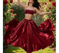 1 Stück modischer langer Tanzrock für Frauen, Satin mit 2 Schlitzen, komplett mit Pailletten besetzt, Bauchtanz-Outfit, Flamenco-Rock Tanzkostüm in Sa