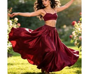 1 Stück modischer langer Tanzrock für Frauen, Satin mit 2 Schlitzen, komplett mit Pailletten besetzt, Bauchtanz-Outfit, Flamenco-Rock Tanzkostüm in Sa