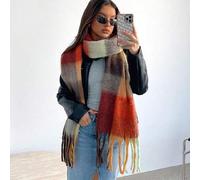 1 Stück modischer, mehrfarbig gestreifter karierter, warmer Fleece-Schal für Frauen, Boho-Stil lässiger winddichter Paar-Schal, kuscheliger Decken-Sch