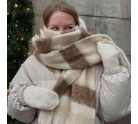 1 Stück modischer, mehrfarbig gestreifter karierter, warmer Fleece-Schal für Frauen, Boho-Stil lässiger winddichter Paar-Schal, kuscheliger Decken-Sch