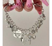 1 Stück modisches Punk-Stil Multi-Armband mit Flugzeug-, Buchstaben-, Schmetterlings-, Katzen-, Schildkröten-Anhänger und Schleife für Mädchen