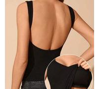 1 Stück nahtlos gestricktes Stoff Po-hebendes weiches & dehnbares Camisole, 2-in-1 mit eingebauten gepolsterten Trägern, Schwarz, vielseitiges lässige