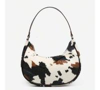 1 Stück Novachic Herbstmode Wildleder Kurz Plüsch Kuh Muster Minimalistische Umhängetasche für Frauen, Reißverschluss, Vintage Stil, Unterarmtasche, g